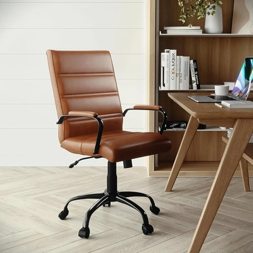 

Household and Commercial Office Chair - Brown Office Executive Swivel Chair, Black Frame - Swivel Arm Chair