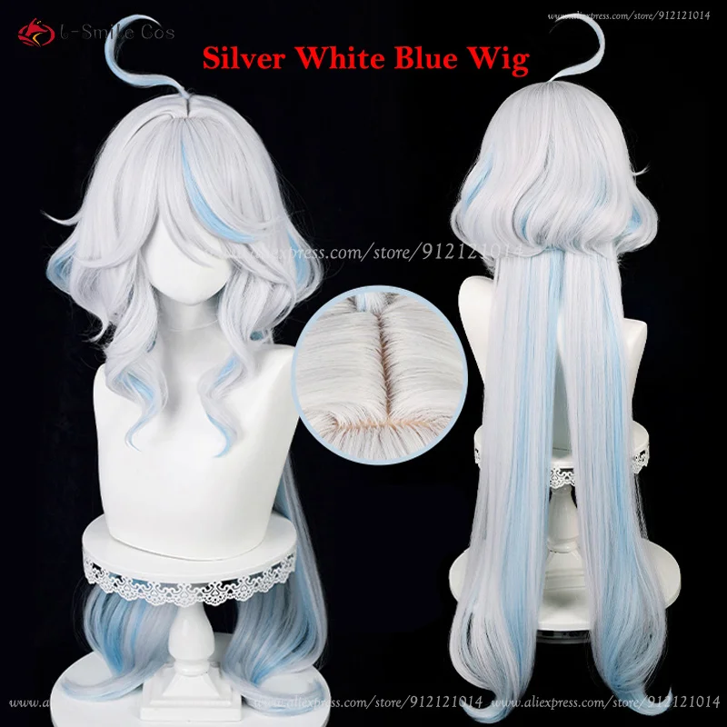 Fontaine Focalors Cosplay Wig 100cm Long Furina Wigs Blue White Curly Women Wigs Heat Resistant Hair Anime Wigs + Wig Cap