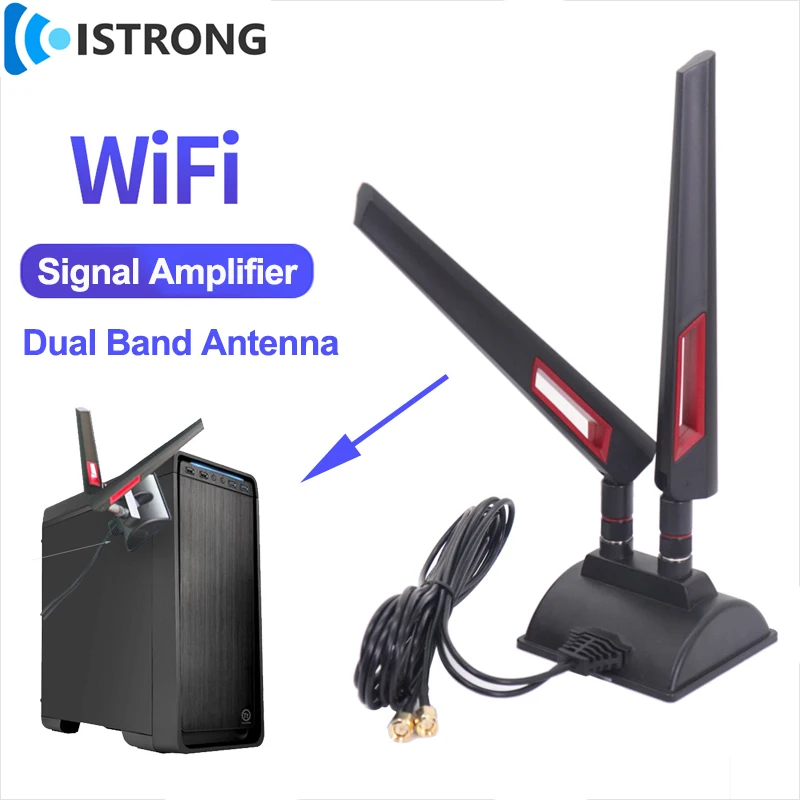 WiFi Router Network Card Antenna With 3m Extension Cable Magnetic Base 2.4G 5.8G Dual Band Amplifier 10dBi Omni Signal Booster