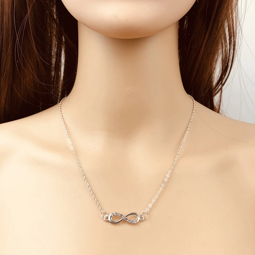 New Tiny Infinity Crystal Pendant Necklaces For Women Choker Lucky Number Eight Geometric Gold/Silver Color Long Chain Necklace