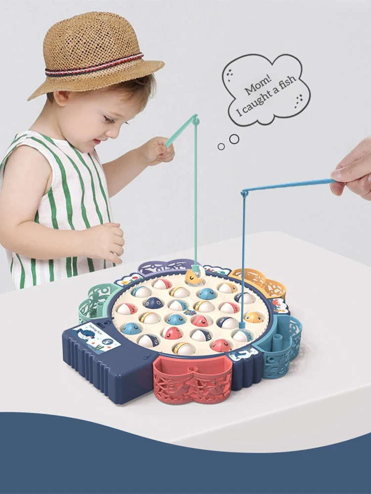 Children Electric Fishing Toys with Music Rotating Fish Interactive Board Game Fine Motor Skill Parent-child Toys for Kids Gifts