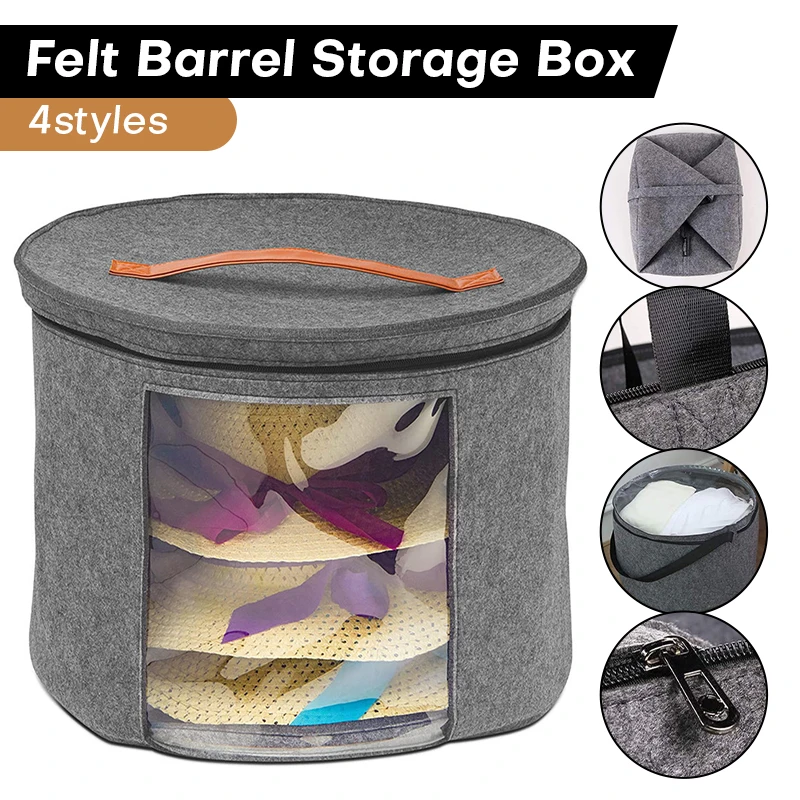 

Foldable Hat Box Felt Stackable Round Pop-up Container Hat Storage Bag With Window Portable Home Travel Hat Toy Organizer