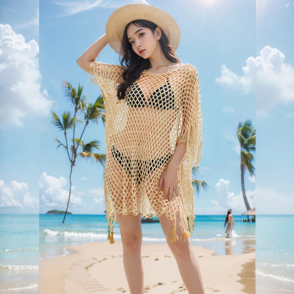 2024 neue Sexy Strand Bluse Urlaub Strand Sonnencreme Kleidung Hohl Gestrickte Pullover frauen Sonnencreme Vielseitig Schal