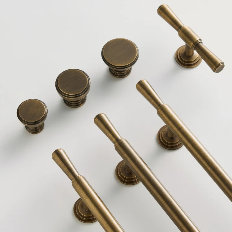 Solid Brass Vintage Brushed Antique Bronze Wardrobe Cabinet Door Drawer Cabinet Handle Luxurious T-bar Multiple Sizes