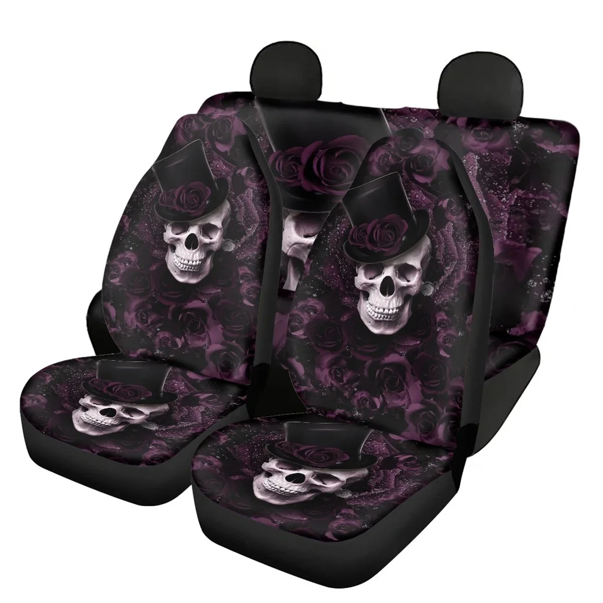 

Gothic Skull with Roses Car Seat Cover Cushion Universal Fashion Breathable Front&Back for Vehicle Seat Covers Truck Accessory