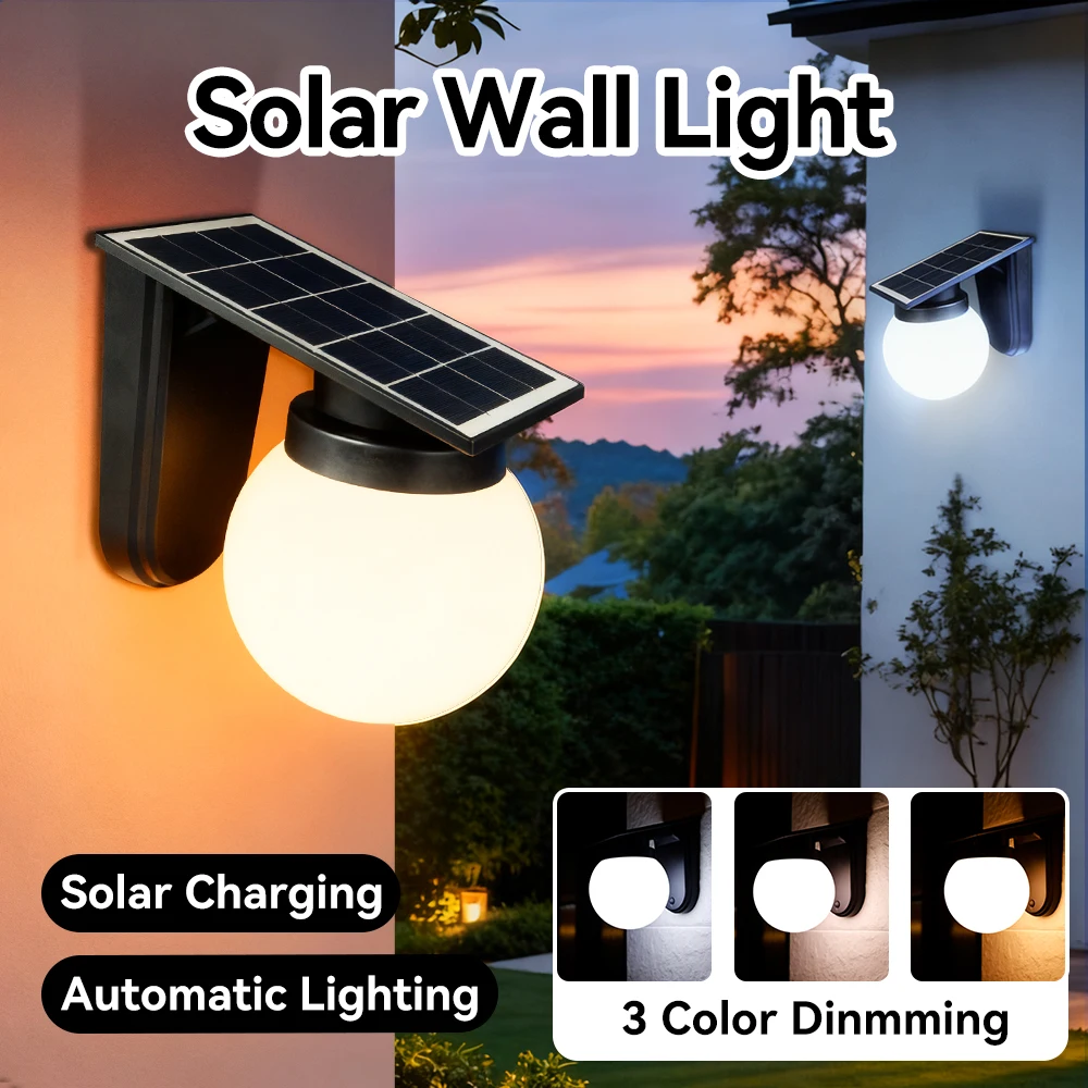 Solar Wall Lights Outdoor Adjustable Brightness Color IP65 Waterproof Solar Bulb Light for Garden Yard Gate and Pathway Lighting