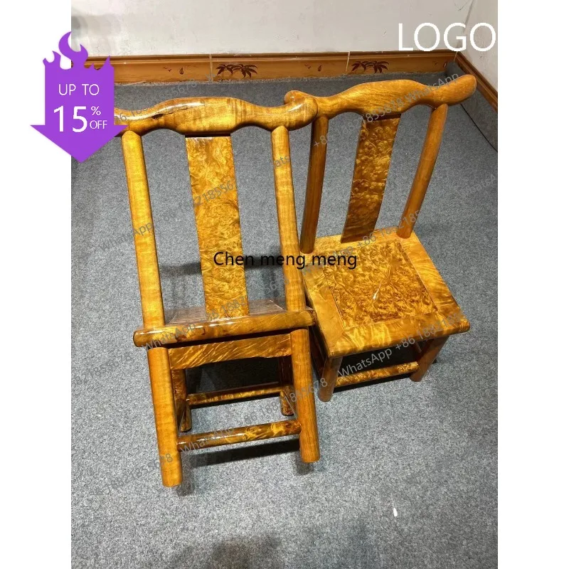 Myanmar gold camphor official hat chair back chair round carved retro furniture solid wood chair gift collection