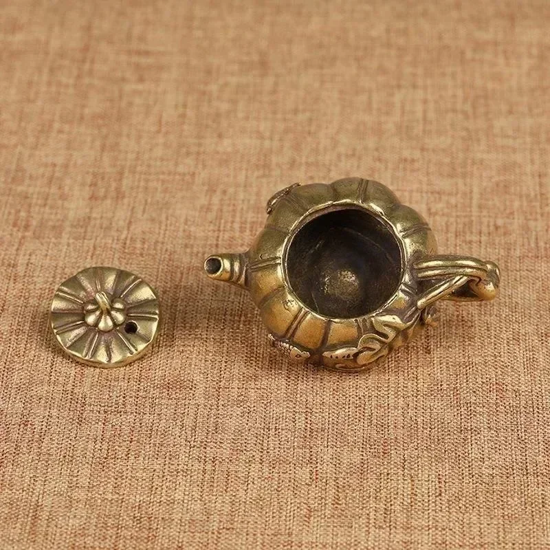 Small Kung Fu Tea Ornament Creative Fashion Small Crafts Home Decor Gold Colours Copper Pumpkin Tea Mini Teapot Cast Brass Pots