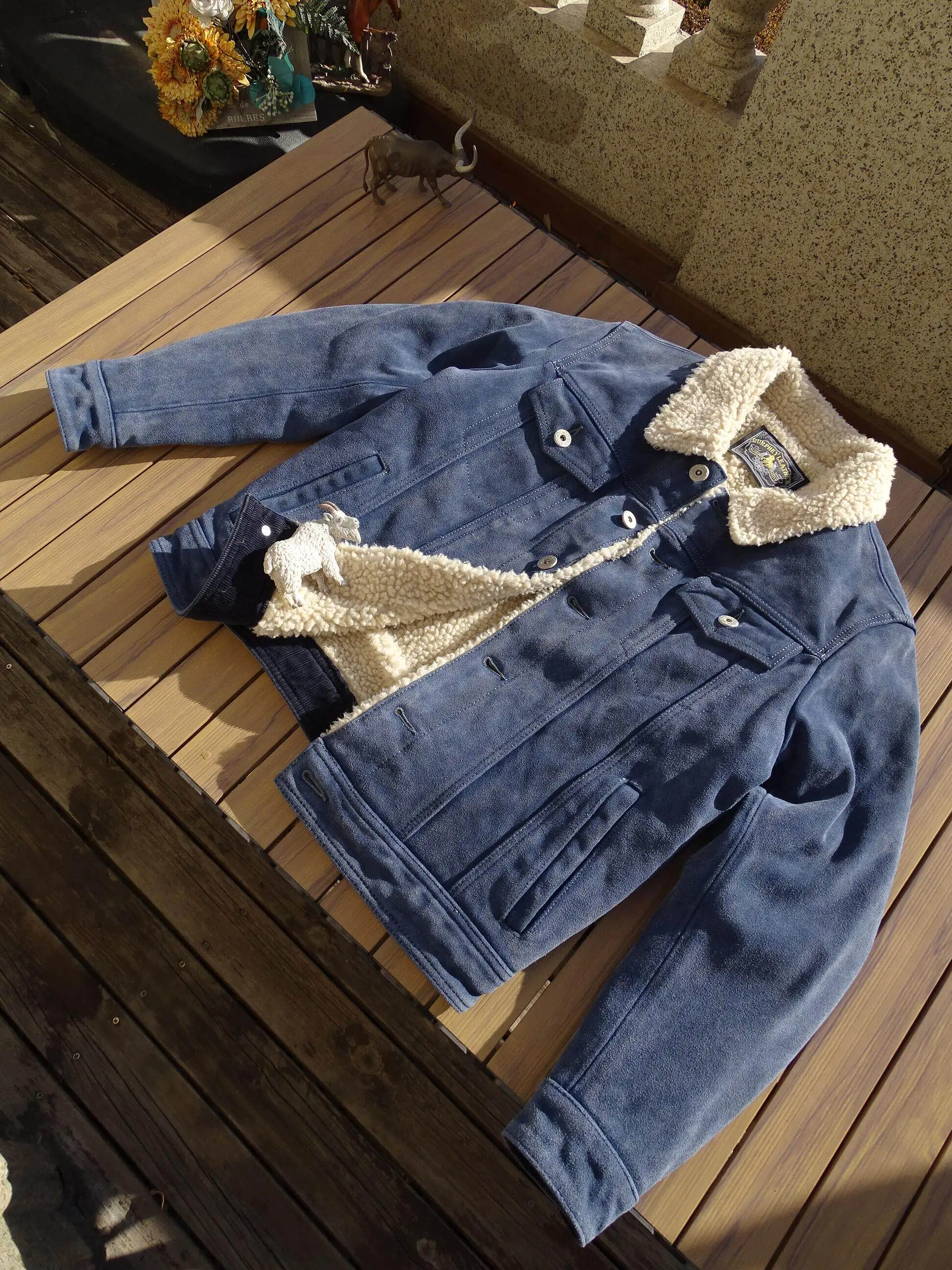 Tailor Brando American Retro Heavily Washed & Distressed Classic 507 Men's Warm Winter Genuine Leather Denim Jacket