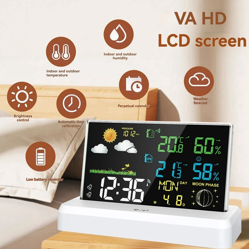 VA Color Screen Digital Weather Station Forecast Weather Station Radio Clock Home Hygrothermograph EU Plug B