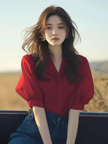 Imagen 1 del producto Nuevo Blusa elegante de manga farol roja de gama alta de estilo francés de verano