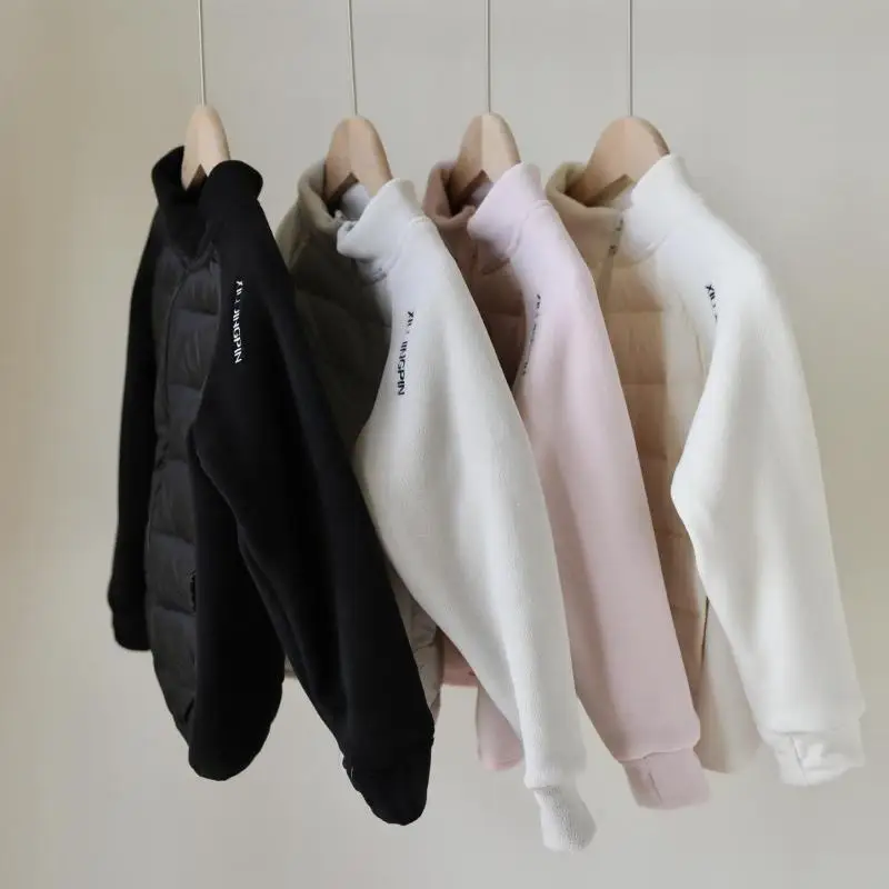 

2025 Winter New Children Down Jacket Solid Boys Girls Fleece Splicing Coat 90 White Duck Down Coat Kids Fashion Zipper Jacket