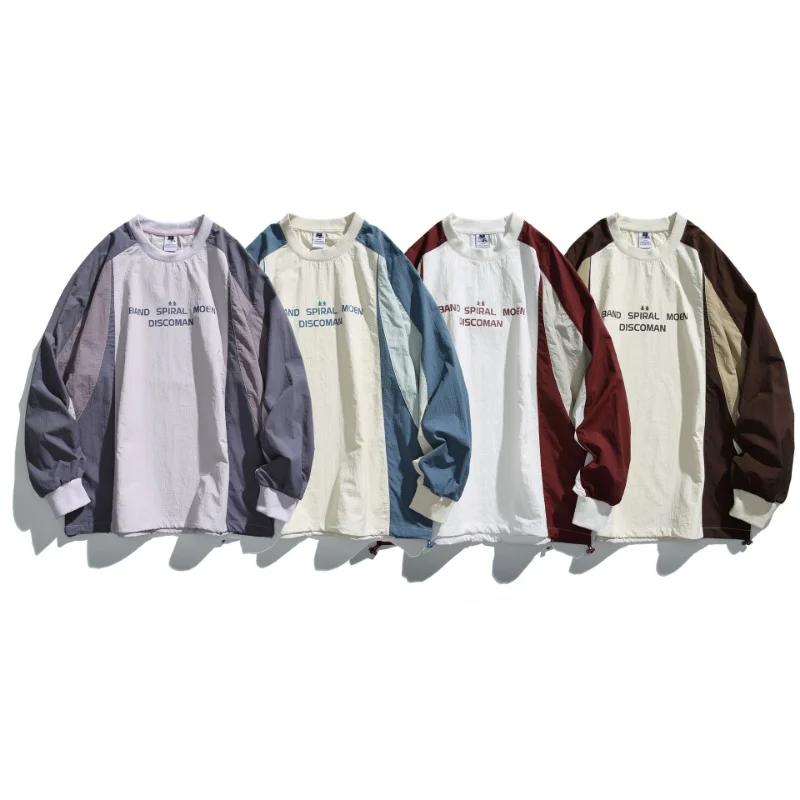 New Japanese Outdoor Cityboy Contrasting Sweatshirt Men's Sports Long Sleeved Pullover T-shirt Retro Couple College Loose Tops