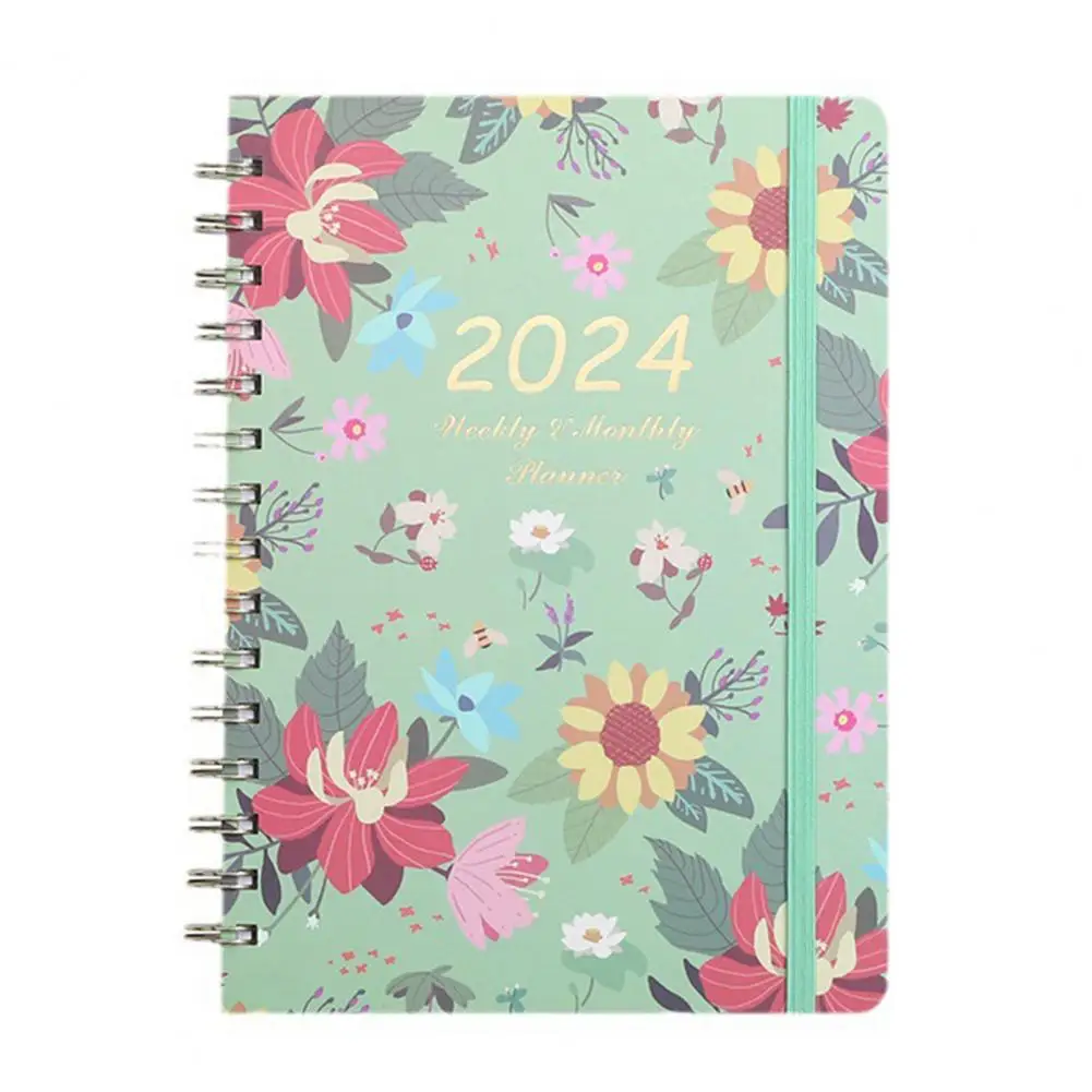 Weekly Planner Exquisite Floral Print 2024 Monthly Planner Notebook Coil Design Schedule Book Office Supply
