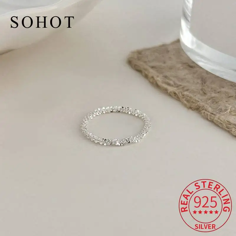

Real 925 Sterling Silver Sparkling Minimalist Finger Ring for Women Trendy Personality Fine Jewelry Light Luxury Accessories