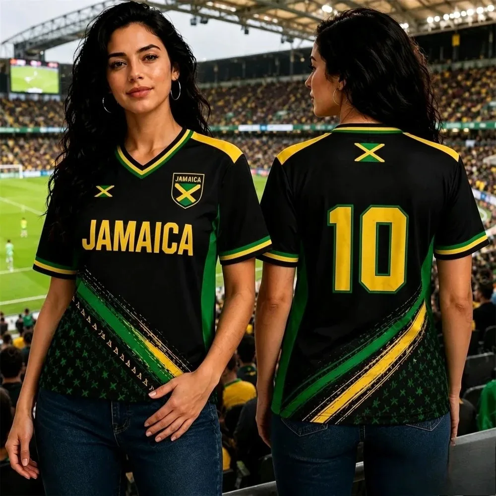 Jamaica Soccer Jersey Fan Shirt Fashion Casual Streetwear Breathable Quick Drying Short Sleeved Summer Women T-Shirt Top