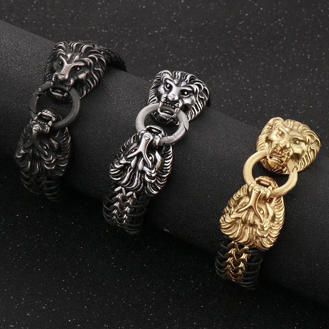 

9" Genuine Leather Chain Bracelet for Cool Men Fashion Stainless Steel Lion Clasp Jewellery Gift Wholesale Dropping