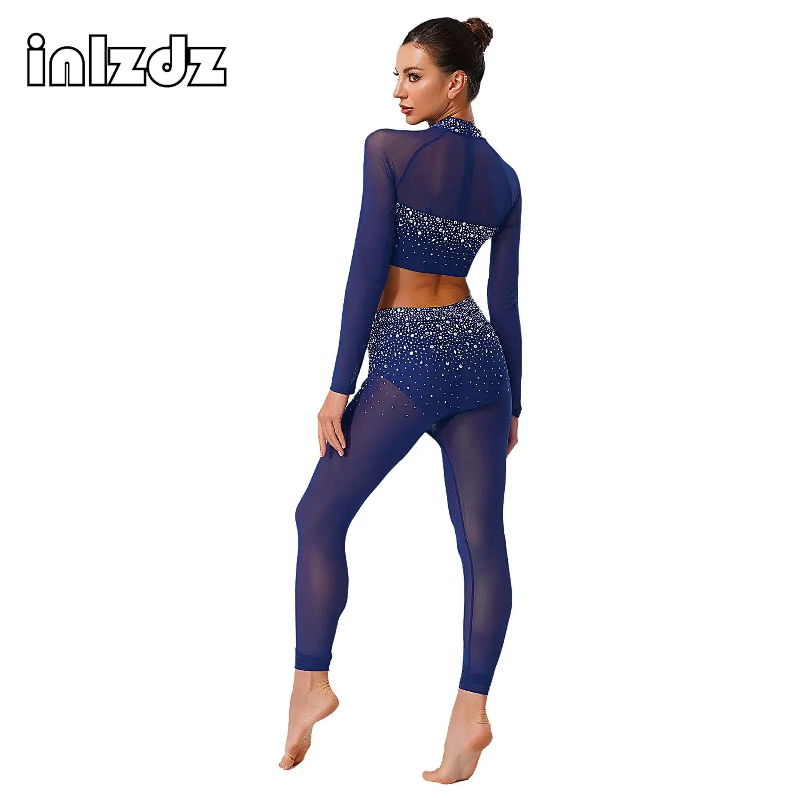Completo da donna moderno per pattinaggio di figura, top a maniche lunghe + slip incorporati, leggings, collant, abbigliamento da ballo per allenamento di ginnastica latina