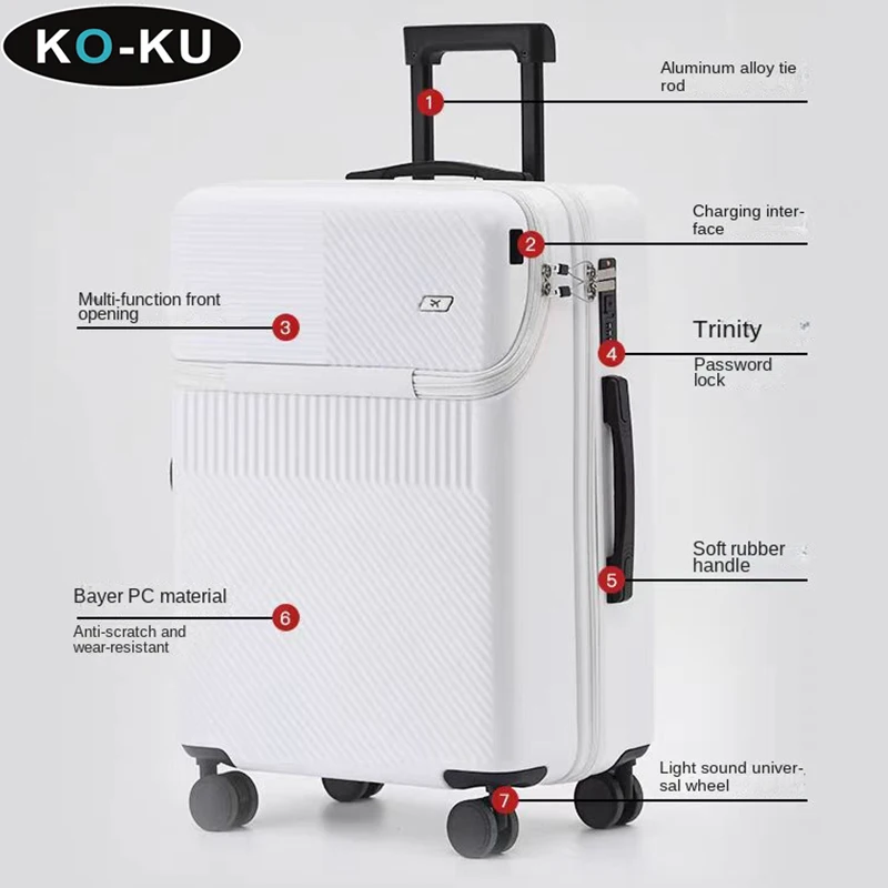 KO-KU Front Opening Luggage Upgrade Type-C Port Cup holder Women Small 20\