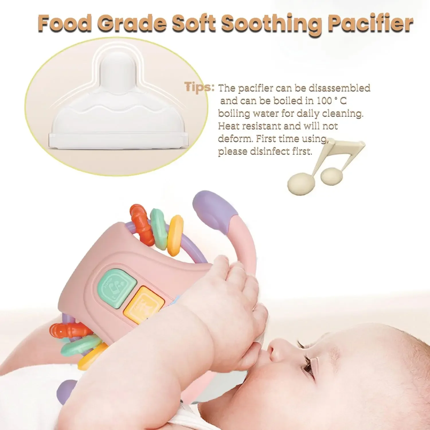 딸랑이 장난감 음악과 조명으로 감각 학습 유아용 남아 여아 선물용 치발기