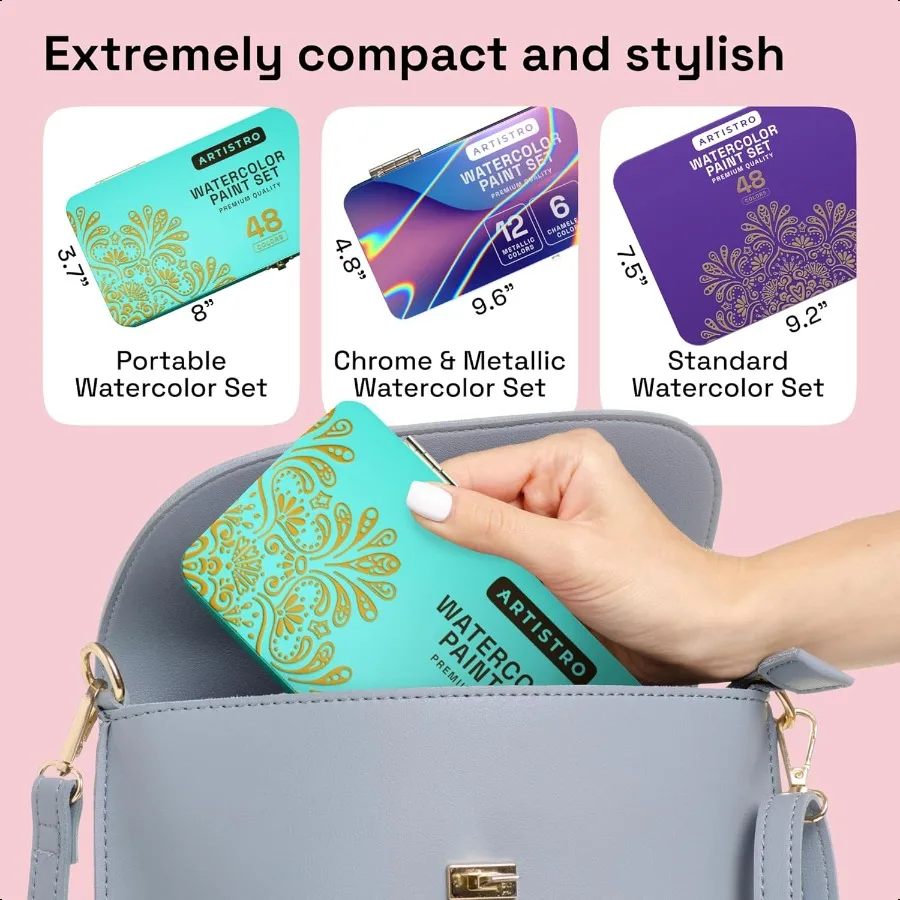 مجموعة ألوان مائية محمولة مع ألوان معدنية لمصنفات العمل، مجموعة أدوات رسم صغيرة للسفر للفنانين المهنيين #6