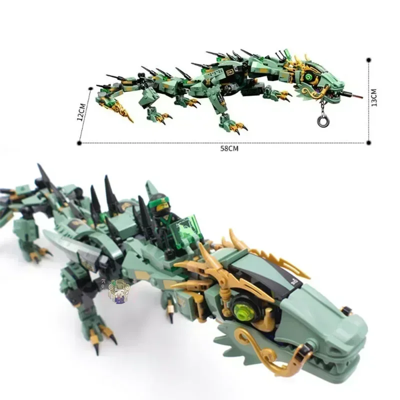 

Строительные блоки MOC Mecha Dragon Fit 70612, игрушки для детей, зеленый механический дракон, кубики, подарок для мальчиков