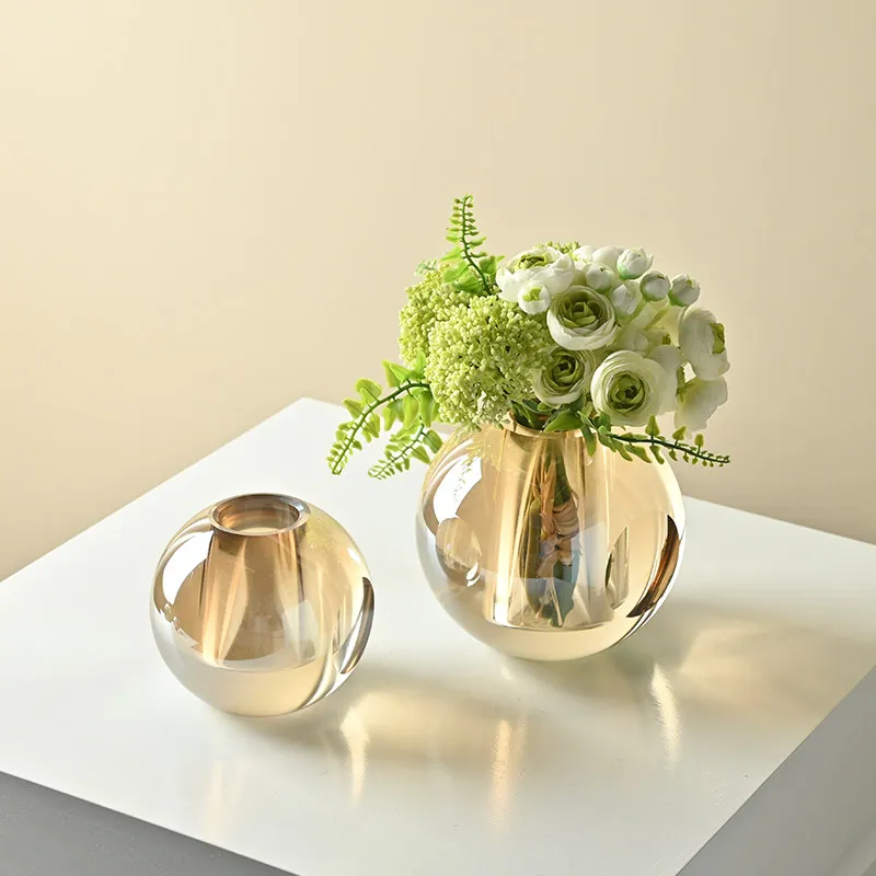 PYH light luxury transparent crystal spherical small vase coffee table desk countertop crystal ornament small vase