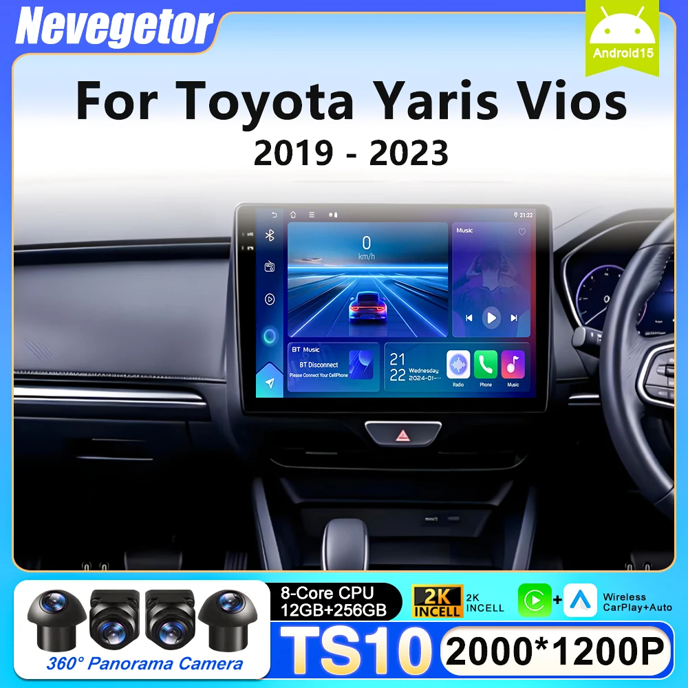 

2Din Android 16 For Toyota Yaris Vios 2019 - 2023 RHD Stereo Multimedia Player GPS Navigation Screen wifi+5G GPS CarPlay Head BT