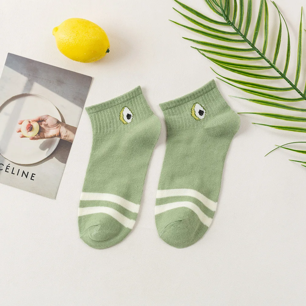 5 Pairs/lot Elegant Women Short Socks Cartoon Green Fruits Auntumn Harajuku Cute Ankle Socks Novelty Female Funny Happy Casual