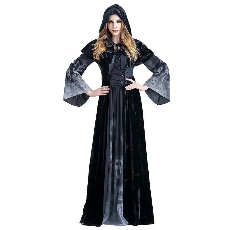 Fantasia de loween para mulheres adultas Cosplay Death Skull Long Dr Terroristic Role-plang Game Roupas Étnicas Stage Co...