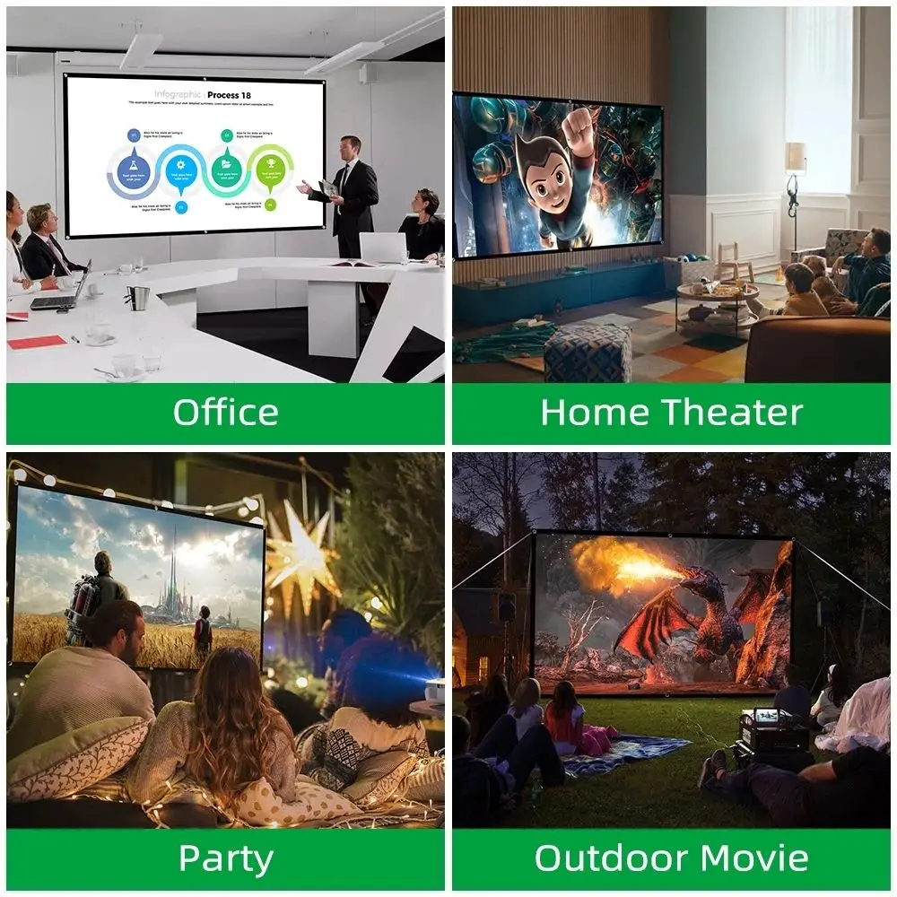 Polyester Projector Screen Video Equipments 16:9 Foldable Projection Screen 72/84/100inch Reflective Folding Soft Screen Camping