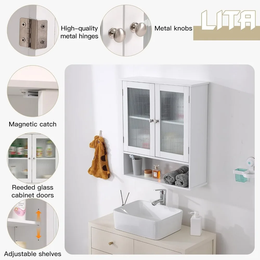 خزانة تخزين فوق المرحاض بأبواب زجاجية، وأرفف قابلة للتعديل، وخزانة طبية موفرة للمساحة لجدار الحمام #5