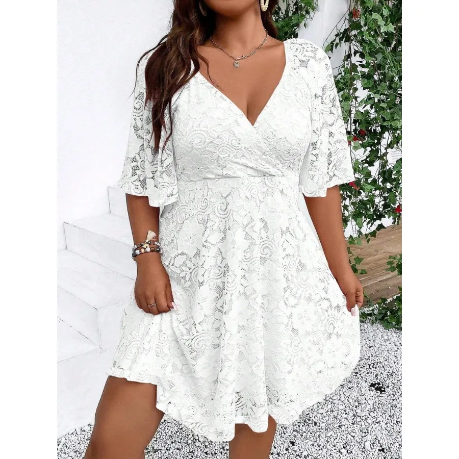 

【New style】Plus Size Women's Butterfly Sleeve Wrap Design Dress