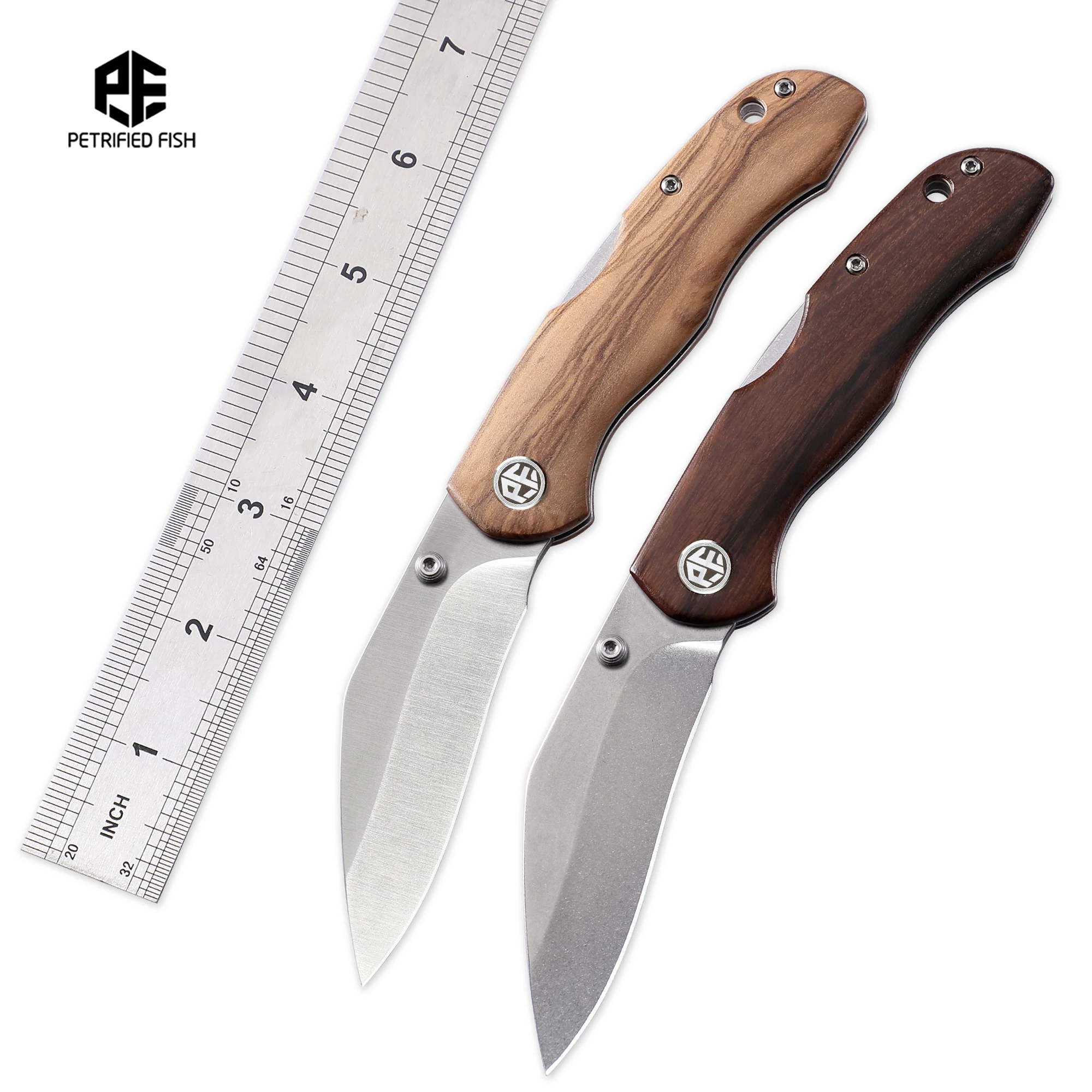 

Petrified Fish PFE12 Folding Knife 154CM Steel Wood Handle Ceramic Ball Bearing Knives Camping Hunting EDC Pocket Hand Tools