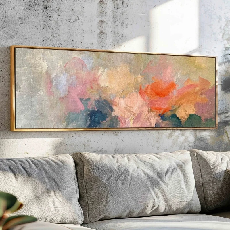 Abstrakte stimmungsvolle Blumen-Wandkunst, Panorama-Wandkunst-Dekor, ungerahmt, großer Blumendruck, breite Blumenkunst, über dem Bett/Sofa-Dekor