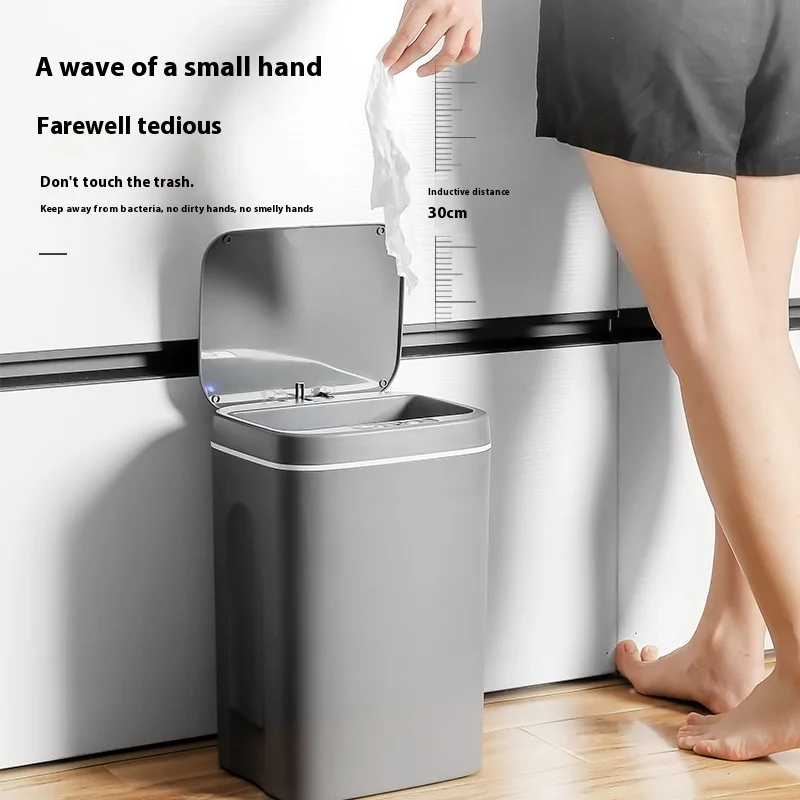 Smart Induction Trash Can For Household Bathroom Bathroom Type-c Charging With Lid Low Noise Fully Automatic Trash Can