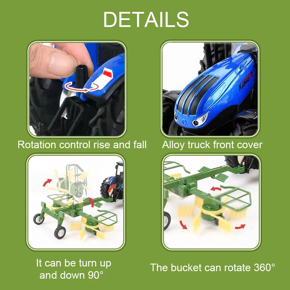 RC Truck Farm Tractor with 2 Rechargeable Batteries 1/24 High Simulation Construction Vehicle with Dual Rotary Swath Windrower