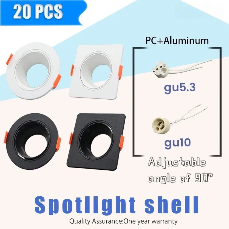 20PCS Adjustable Recessed Ceiling Spotlights White Black Square Round GU10 GU5.3 Ceramic Lamp Holder Indoor Home Hotel Lighting