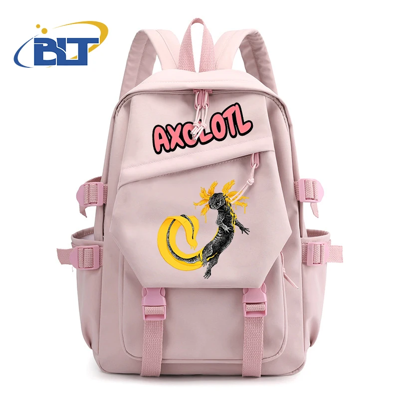 Cute Axolotl Printed Student Schoolbag Kids Pink Backpack Casual Bag Children Gift