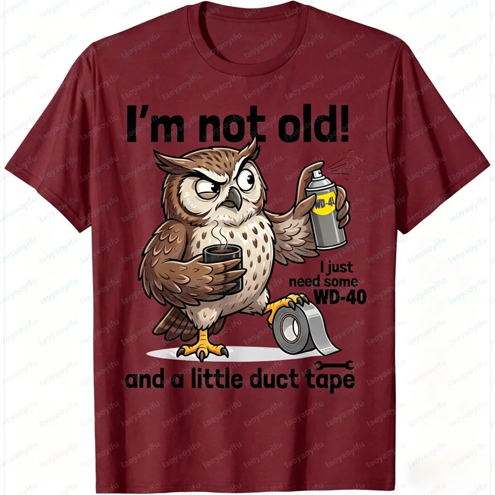 Herren T-Shirt Sommer Kurzarm Mode Lustiges Eulen-WD40-Klebeband Grafik-T-Shirt Lässiges Humor-Baumwoll-Oberteil Tägliche Kleidung Geschenk für Oberteile – Detail 11