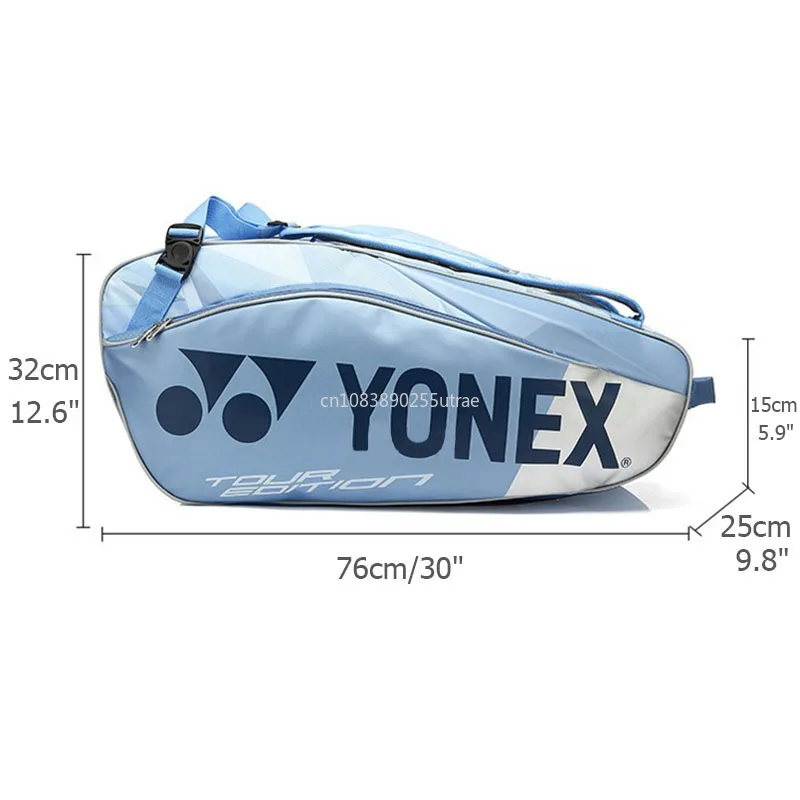 Yonex bolsa de raquete de tênis profissional genuína, bolsa esportiva azul clara para mulheres e homens, mochila com compartimento para sapatos