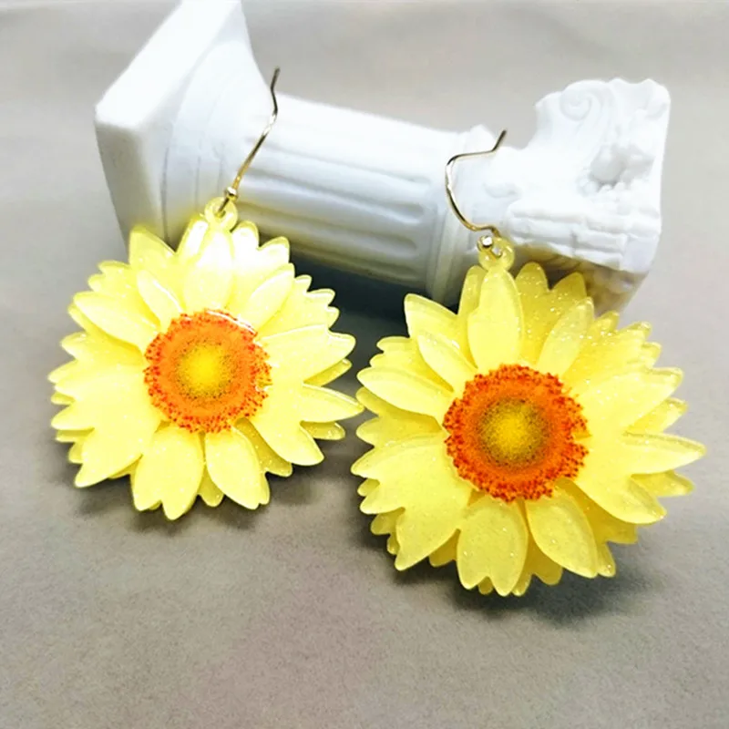 Vintage Rose Flower Earrings Acrylic Layer Sun Chrysanthemum Harajuku Korea Earrings for Women Fashion Jewelry Charms