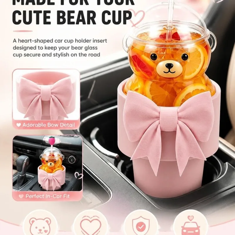 Heart‑Shaped Car Cup Holder Cute Vehicle Drink Rack Creative Automobile Interior Decoration Stylish Bottle Storage Bracket