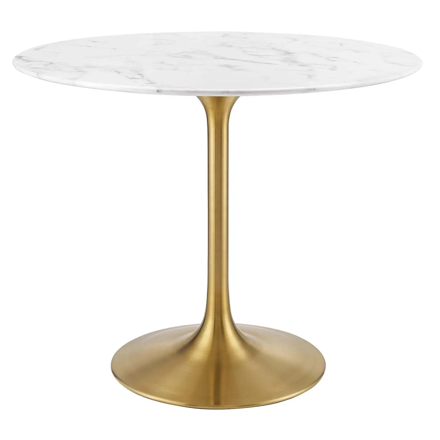 

36" Mid-Century Dining Table with Round Artificial Marble Top in Gold White