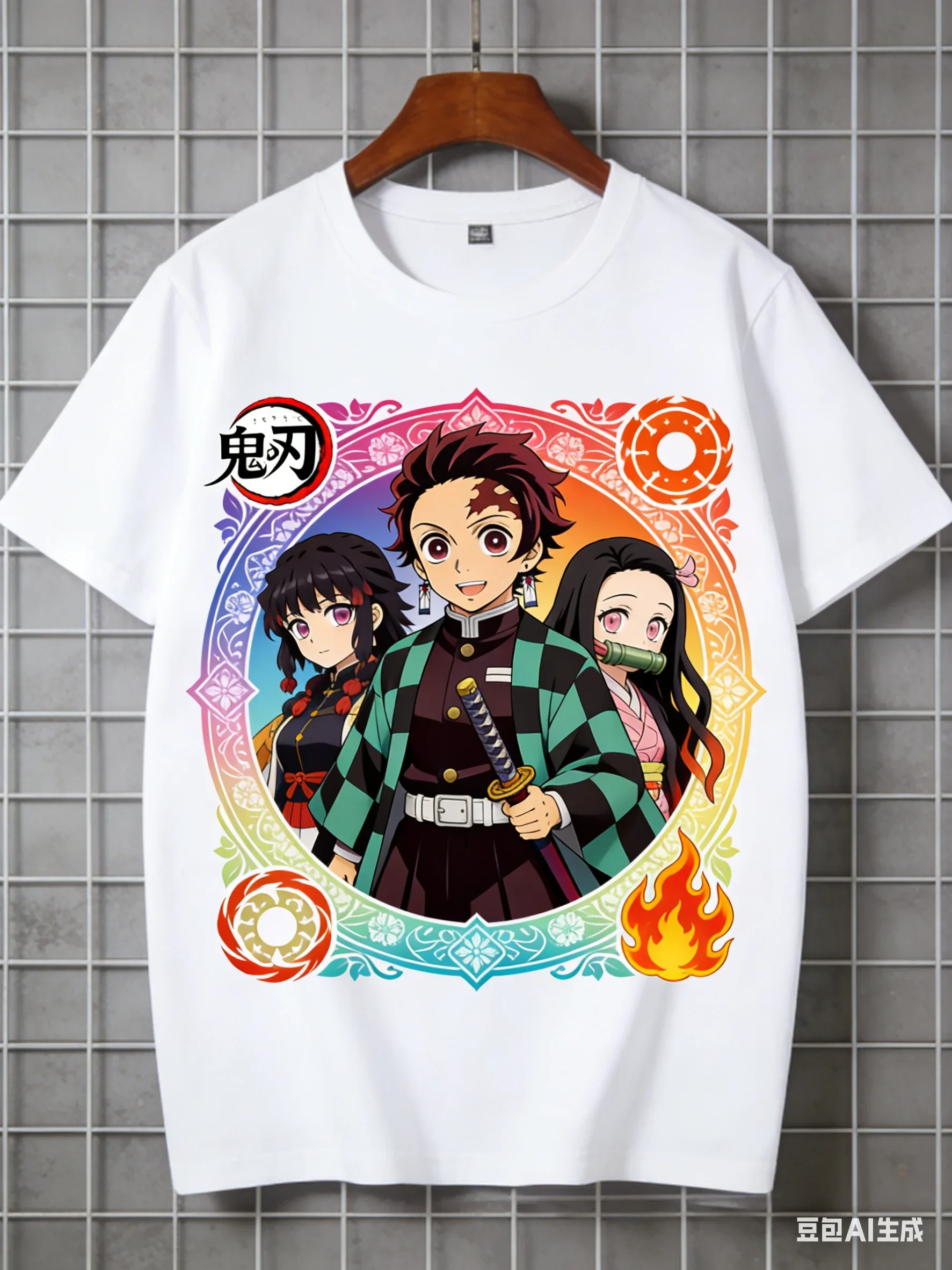 

Demon Slayer Collaboration Printed T-Shirt Japanese Anime Trendy Brand Unisex Loose Fit Top for Couples