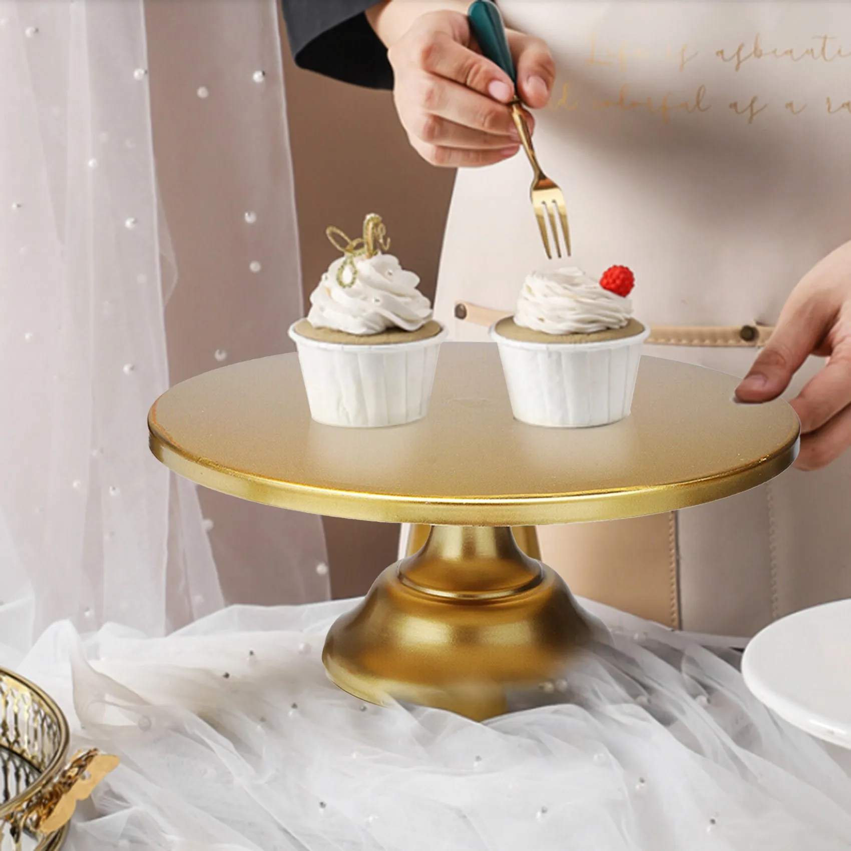 12 Inch Iron Round Cake Stand Cake Plate Pedestal Dessert Holder Wedding Birthday -Gold