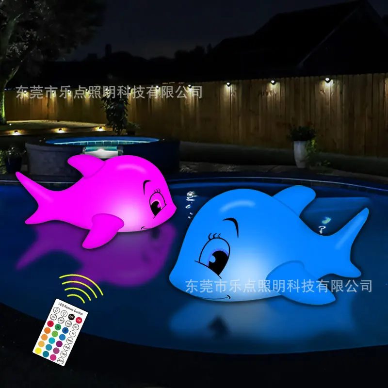 

Inflatable Dolphin Lamp Solar Light Colorful Night Lights Lawn Garden Led Holiday Landscape Lighting Pond Pool Floating Lamps