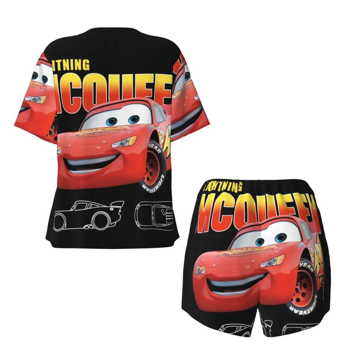 Custom Lightning Mcqueen Cars Pajamas Set Women\'s 2-Piece Short Sleeve Sleepwear Loungewear PJ Shorts Sets