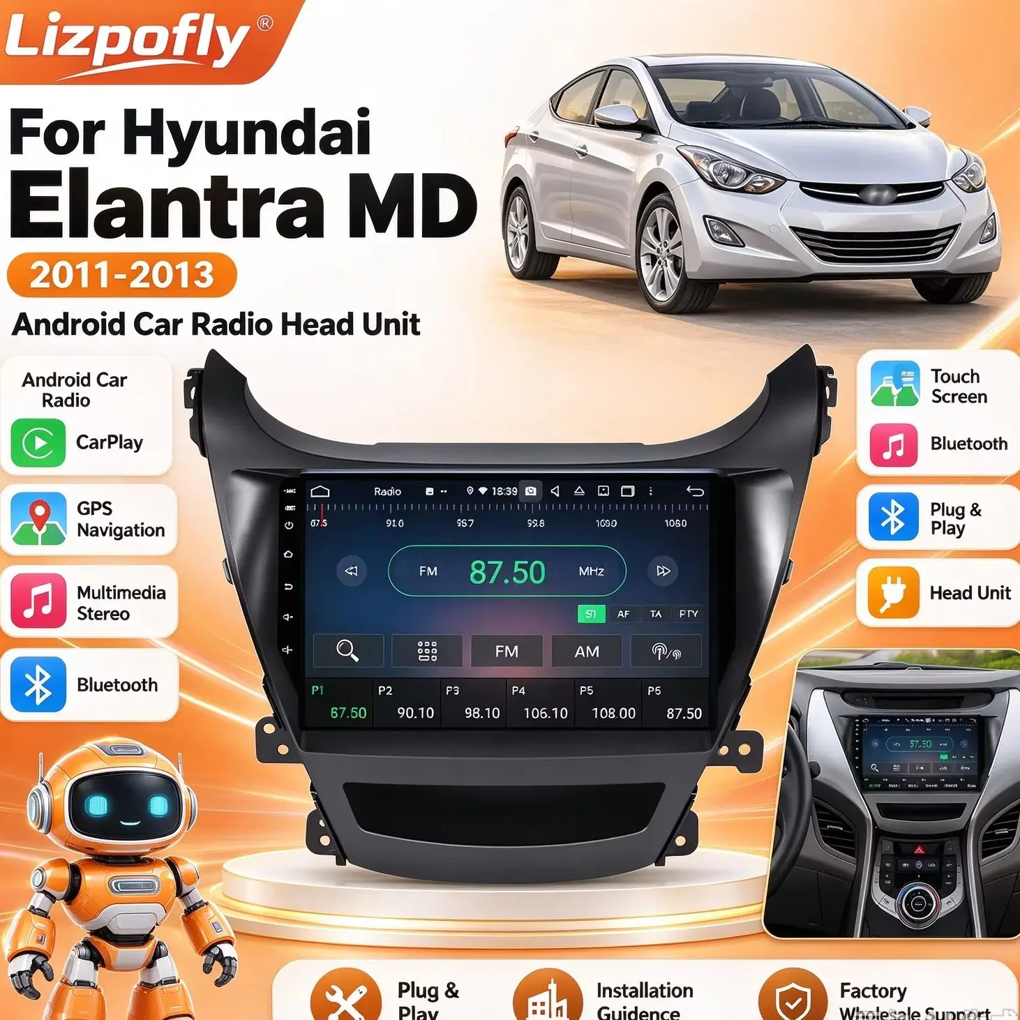 CarPlay GPS Navigation Android Car Radio Multimedia Stereo For Hyundai Elantra MD 2011-2013 Head Unit