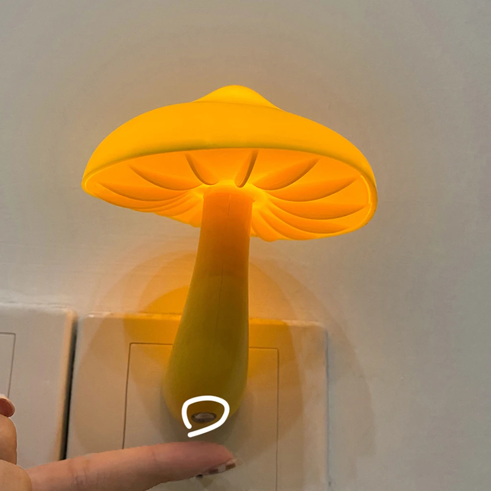 

Mushroom Night Light LED Bedside Lamp Sensor Light Plug in Charging Yellow Compact Size Bedroom Dormitory Student Eye Care Non